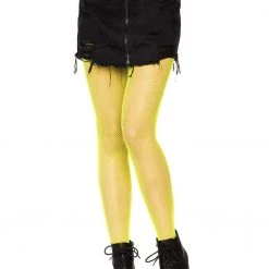 Leg Avenue HOSIERY Nylon Fishnet Pantyhose In Neon Yellow