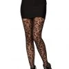 Leg Avenue Sheer Black Leopard Print Pantyhose HOSIERY