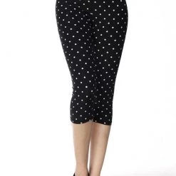 Red Ribbon Black & White Polka Dot Capri Leggings 7 Red Ribbon Black & White Polka Dot Capri Leggings