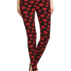 Red Ribbon APPAREL Lipstick Kiss Print Leggings - Plus