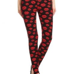 Red Ribbon APPAREL Lipstick Kiss Print Leggings