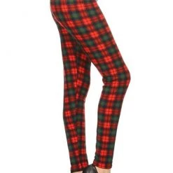 Awesome J Red & Green Plaid Leggings APPAREL