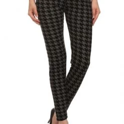 LOVE IT APPAREL High-Waist Houndstooth Leggings In Black & Grey - Plus