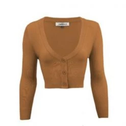 MAK APPAREL Cropped Cardigan Camel