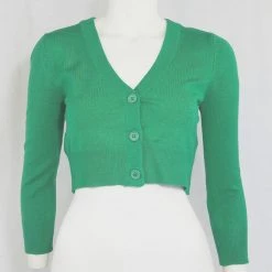 MAK APPAREL Cropped Cardigan Kelly Green