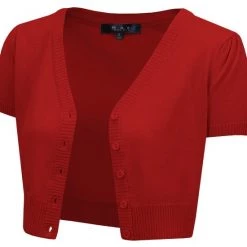 MAK Short Sleeve Cropped Cardigan - Red