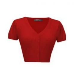 MAK Short Sleeve Cropped Cardigan - Red