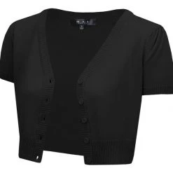 MAK Short Sleeve Cropped Cardigan - Black