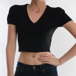 MAK Short Sleeve Cropped Cardigan - Black