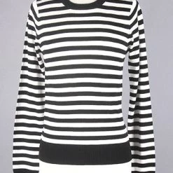 MAK APPAREL Black & White Striped Crew Neck Sweater