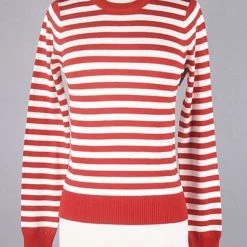 Mak Sweaters Red & White Striped Crew Neck Sweater APPAREL