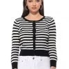 Mak Sweaters Black & White Striped Crew Neck Cardigan APPAREL