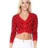MAK Red & Black Polka Dot Cropped Cardigan APPAREL