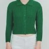 MAK Chunky Knit Collared Cardigan In Green APPAREL
