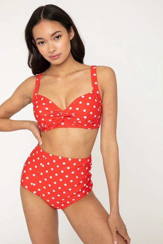 Marina West APPAREL Polka Dot High Waist Swim Bottoms In Red & White 7 Marina West APPAREL Polka Dot High Waist Swim Bottoms In Red & White