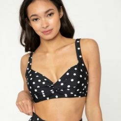 Marina West Polka Dot Swim Top In Black & White APPAREL