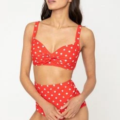 Marina West Polka Dot Swim Top In Red & White - Size XL APPAREL