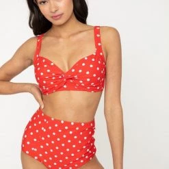 Marina West Polka Dot Swim Top In Red & White - Size XL APPAREL
