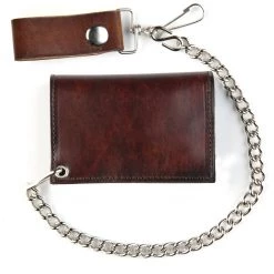 Mascorro Leather ACCESSORIES Tri-fold Chain Wallet - Brown Leather