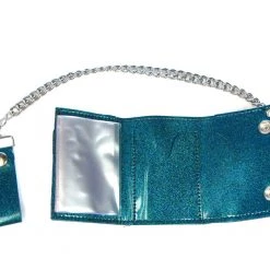 Mascorro Glitter Vinyl Tri-fold Chain Wallet In Cascade Blue