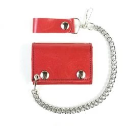 Mascorro ACCESSORIES Glitter Vinyl Tri-fold Chain Wallet In Red