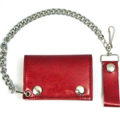 Mascorro ACCESSORIES Glitter Vinyl Tri-fold Chain Wallet In Red