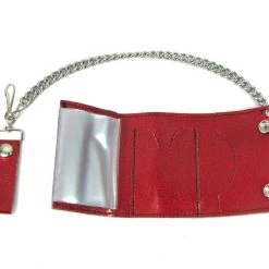 Mascorro ACCESSORIES Glitter Vinyl Tri-fold Chain Wallet In Red