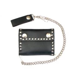 Mascorro Leather Black Leather Riveted Bi-Fold Chain Wallet ACCESSORIES