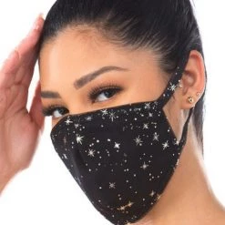 Day G ACCESSORIES Black Mesh Starburst Print Face Mask