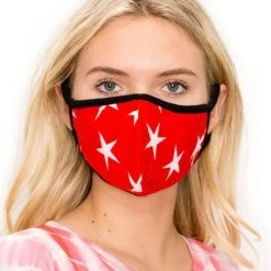 Cream & Sugar ACCESSORIES Star Print Face Mask - Red