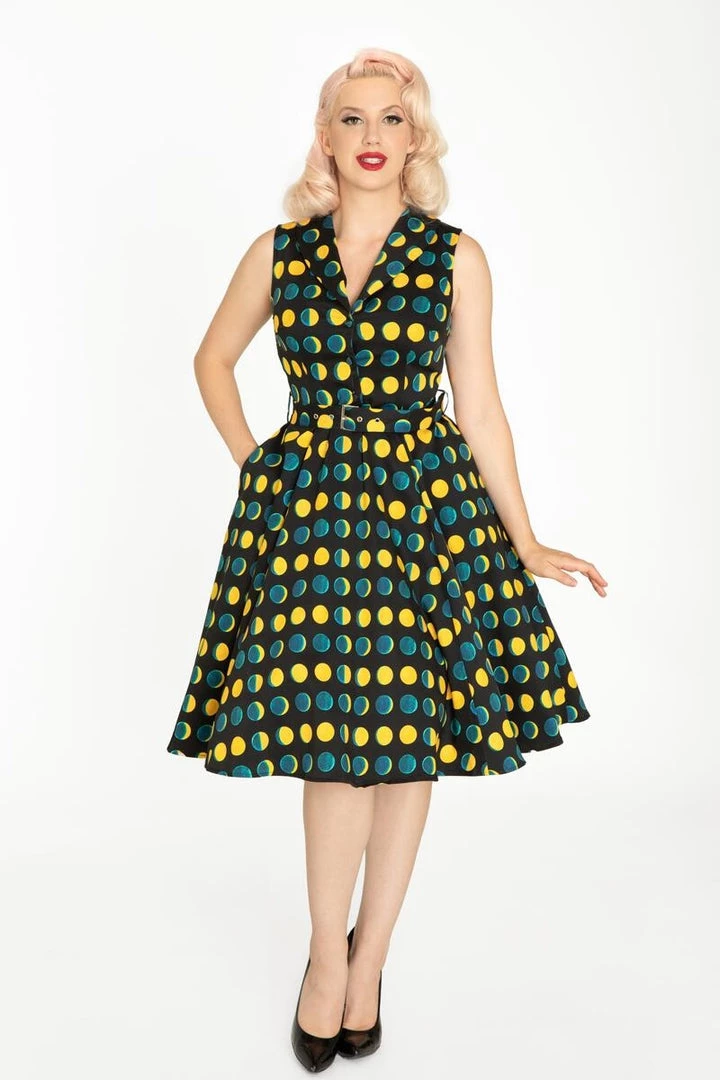 Jani "Golden Moon Phase" Print Dress By Miss Lulo APPAREL 3 Jani "Golden Moon Phase" Print Dress By Miss Lulo APPAREL