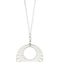 Andrea Bijoux Silver Circular Deco Pendant Long Necklace ACCESSORIES