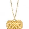 Girly Accessories JEWELRY Gold Metal Quilted Heart Necklace