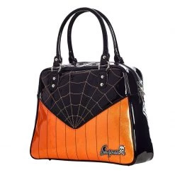 Sourpuss ACCESSORIES Sparkle Webbed Bowler Purse In Black & Orange