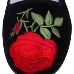 Pandamerica Black Velvet Mary-Jane Flat With Embroidered Rose
