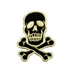 Fuzzy Dude Skull & Bones Patch Gold On Black