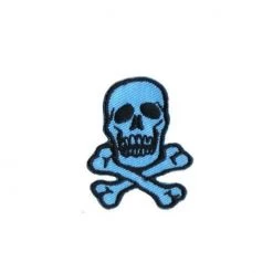 Fuzzy Dude Skull & Bones Patch Black On Blue Small