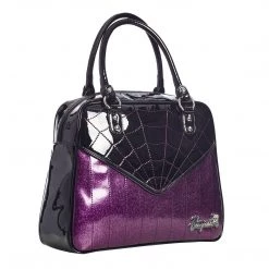 Sourpuss ACCESSORIES Sparkle Webbed Bowler Purse In Black & Purple