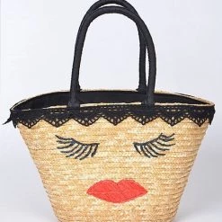 H & D Accessories Lady Face Straw Bag