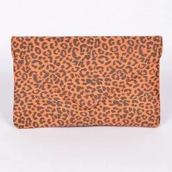 H & D Accessories Black & Orange Leopard Print Envelope Clutch