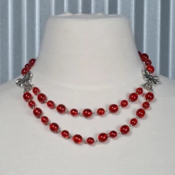 Red Bead Bow Necklace By Classic Hardware ACCESSORIES