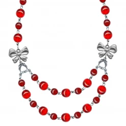 Red Bead Bow Necklace By Classic Hardware ACCESSORIES