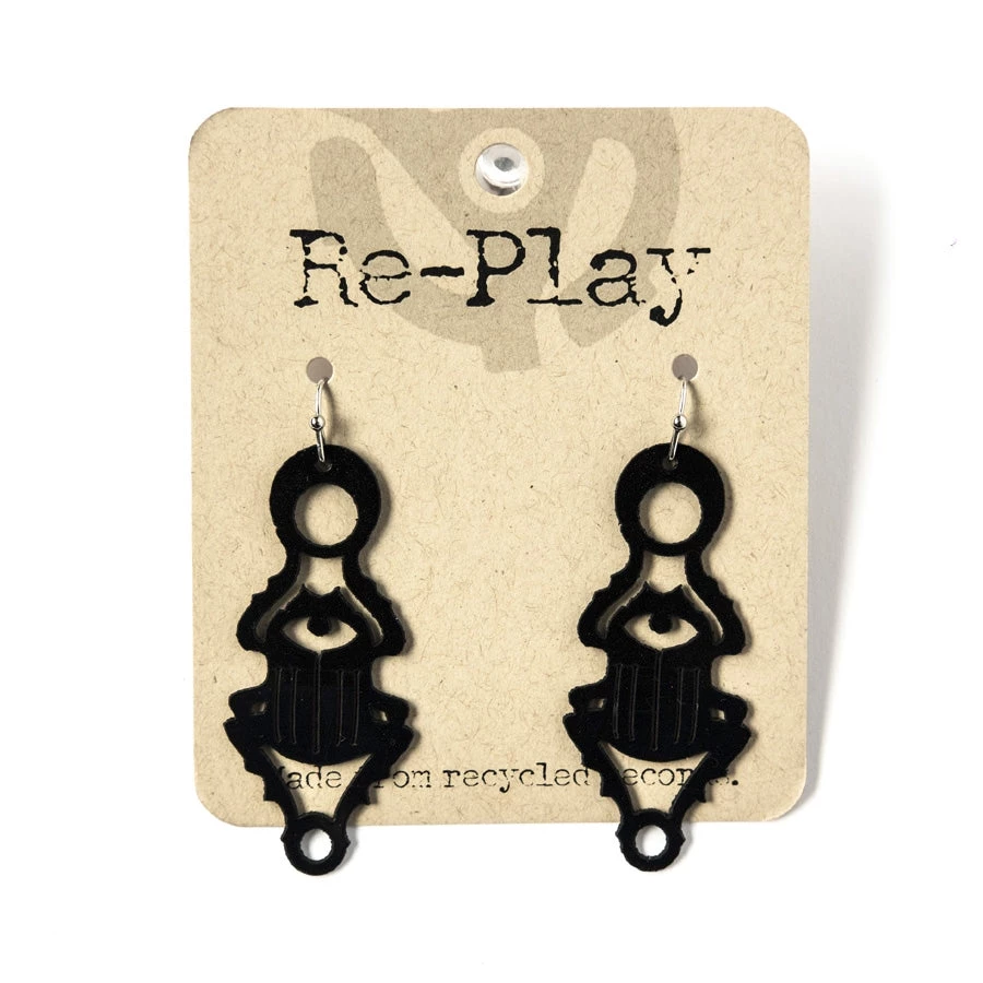 Re-Play ACCESSORIES Scarab Beetle Earrings Made From Recycled Records 3 Re-Play ACCESSORIES Scarab Beetle Earrings Made From Recycled Records