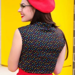 Retrolicious Dotty Sleeveless Tie-Neck Top