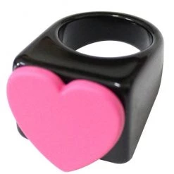 Girly Accessories Heart Ring - Pink & Black