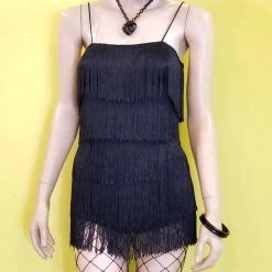 Bear Dance Black Fringed Romper APPAREL