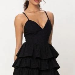 Fashion Wildcat Black Eyelet Ruffled Romper - Size S APPAREL