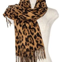 Cap Zone Leopard Print Fringed Scarf