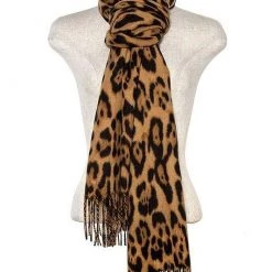 Cap Zone Leopard Print Fringed Scarf
