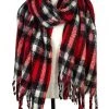 Andrea Bijoux Red Plaid Fringed Scarf ACCESSORIES